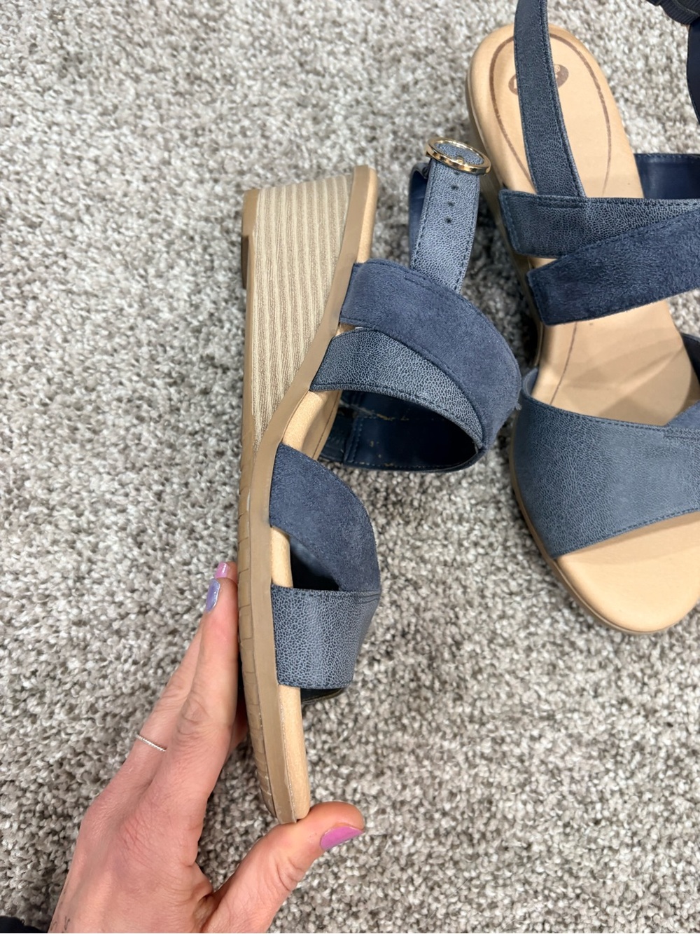 Dr Scholl’s Grace Women's Suede Strappy Wedge Sandal - Gray Blue - Picture 8 of 12